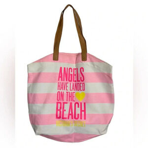Victoria Secret Pink &‎ White Striped Tote  “Angels Have Landed on the Beach”